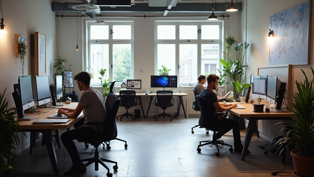 Modern design studio met Figma werkstations en collaboratieve ruimte